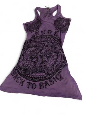 Sure Back to Basic Purple Grunge Graphic Tank Top Dress